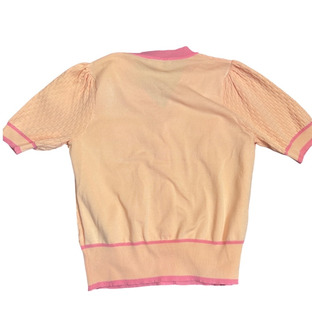 Nanette Lepore Peach Pink Knit Cardigan Short‎ Sleeve Preppy Work Office Chic S - Picture 3 of 10